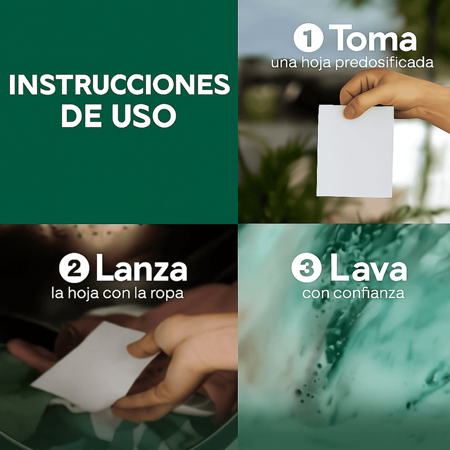 Instrucciones simples para usar hojas de detergente Nuvy: toma, lanza y lava con confianza