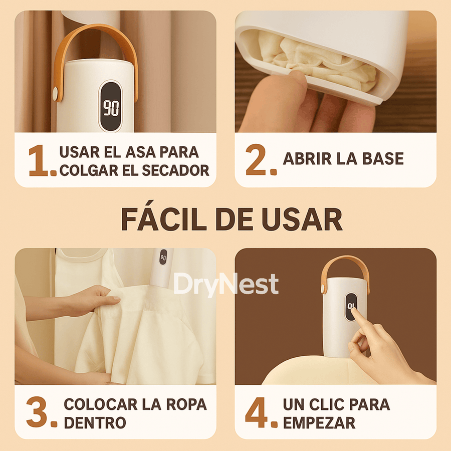 Instrucciones paso a paso para usar el secador portátil de ropa DryNest de forma sencilla