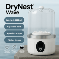 Características técnicas de la lavadora portátil DryNest Wave: capacidad y batería