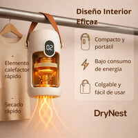 Vista del interior del secador portátil DryNest con sistema calefactor eficiente y diseño compacto para secado de ropa en viaje